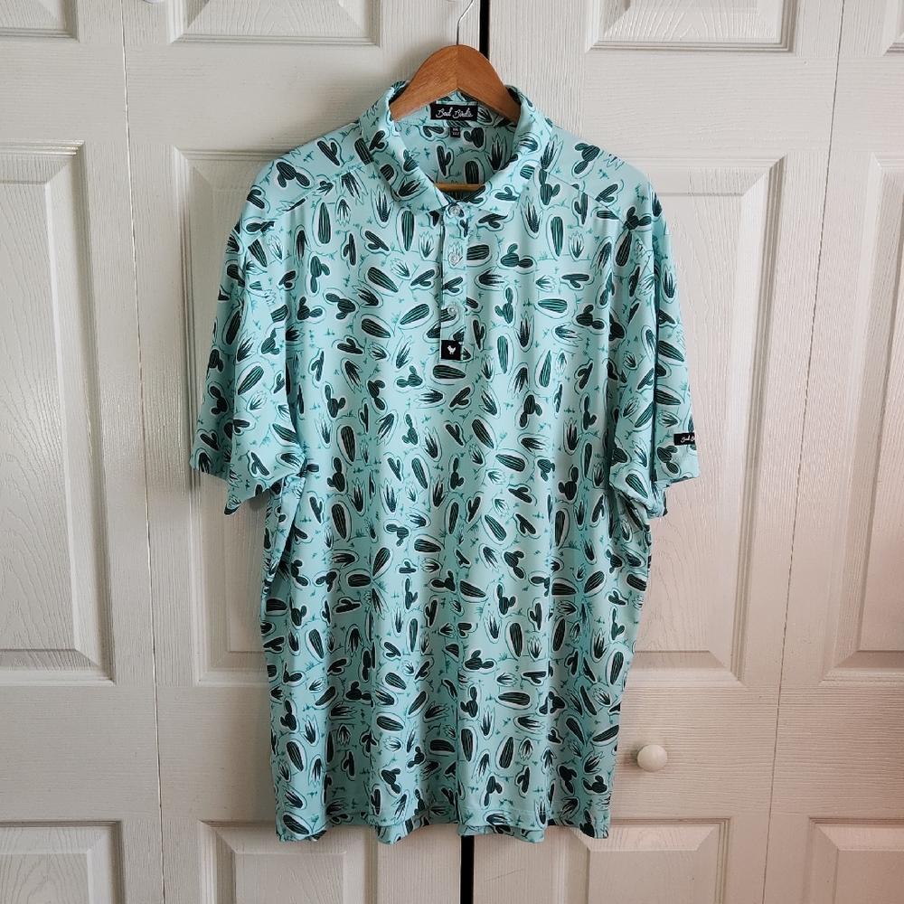 Bad Birdie Tony Saguaro Green Cactus Print Golf Polo SZ 2XL Performance Athletic
